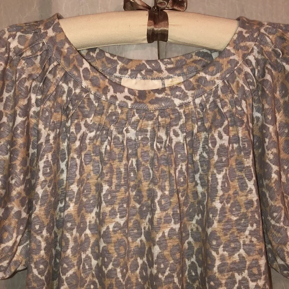 Anthropologie S Maeve Linen Puff Sleeve Leopard Top